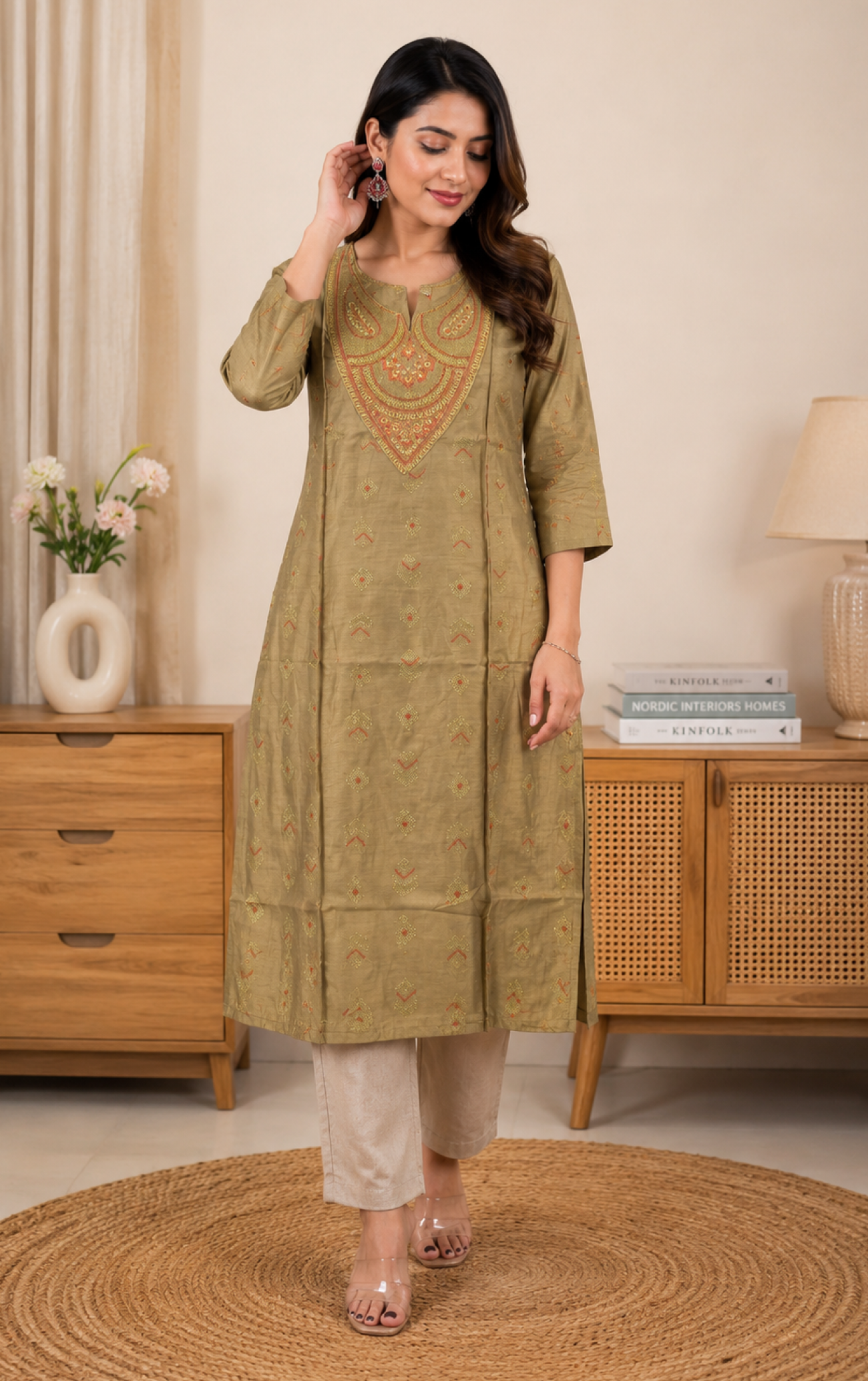 Pink Feather print Normal sleeves| Zipless feeding maxi