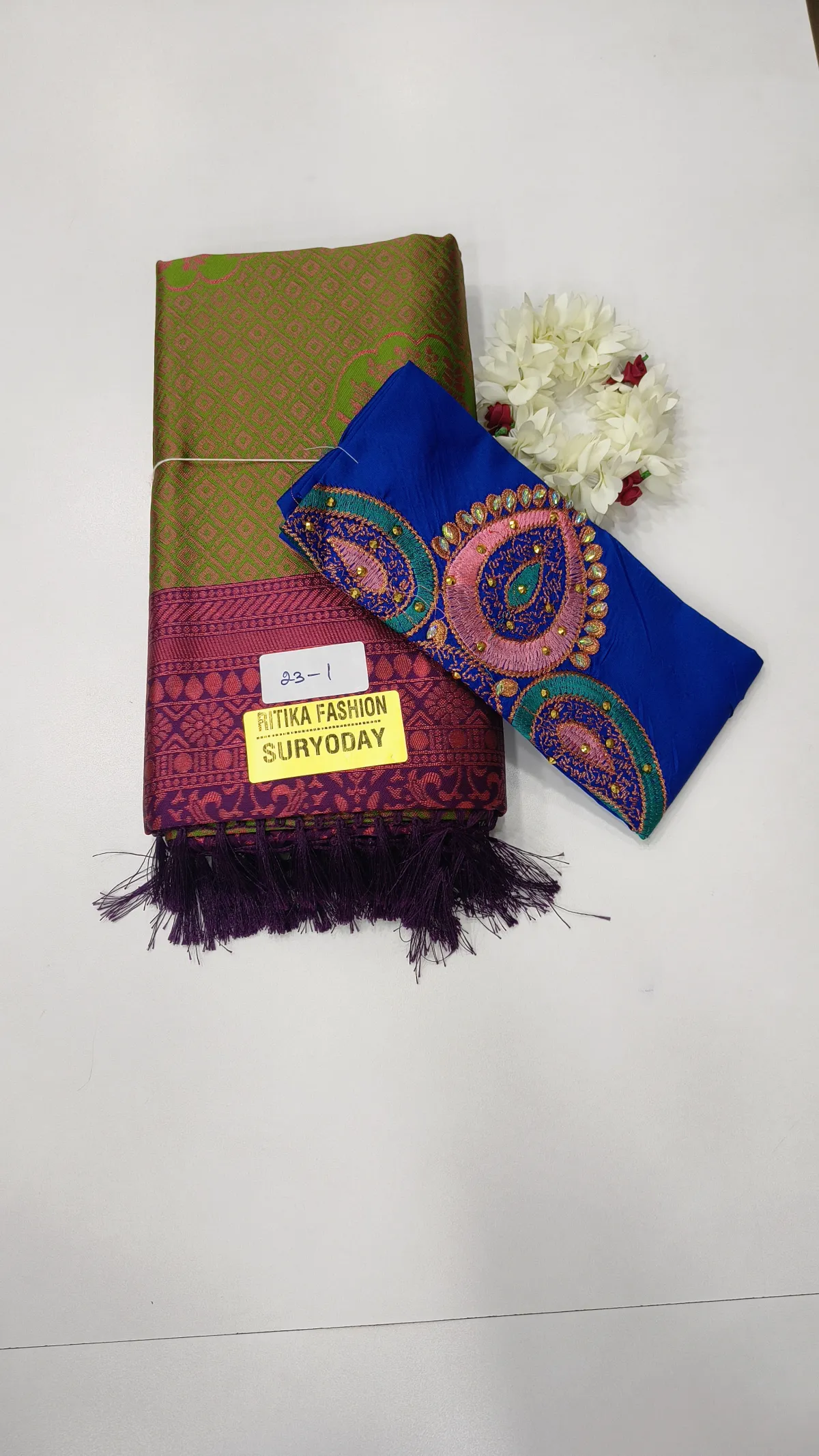 SILK COTTON SAREE WITH WORK BLOUSE-AY0162-23
