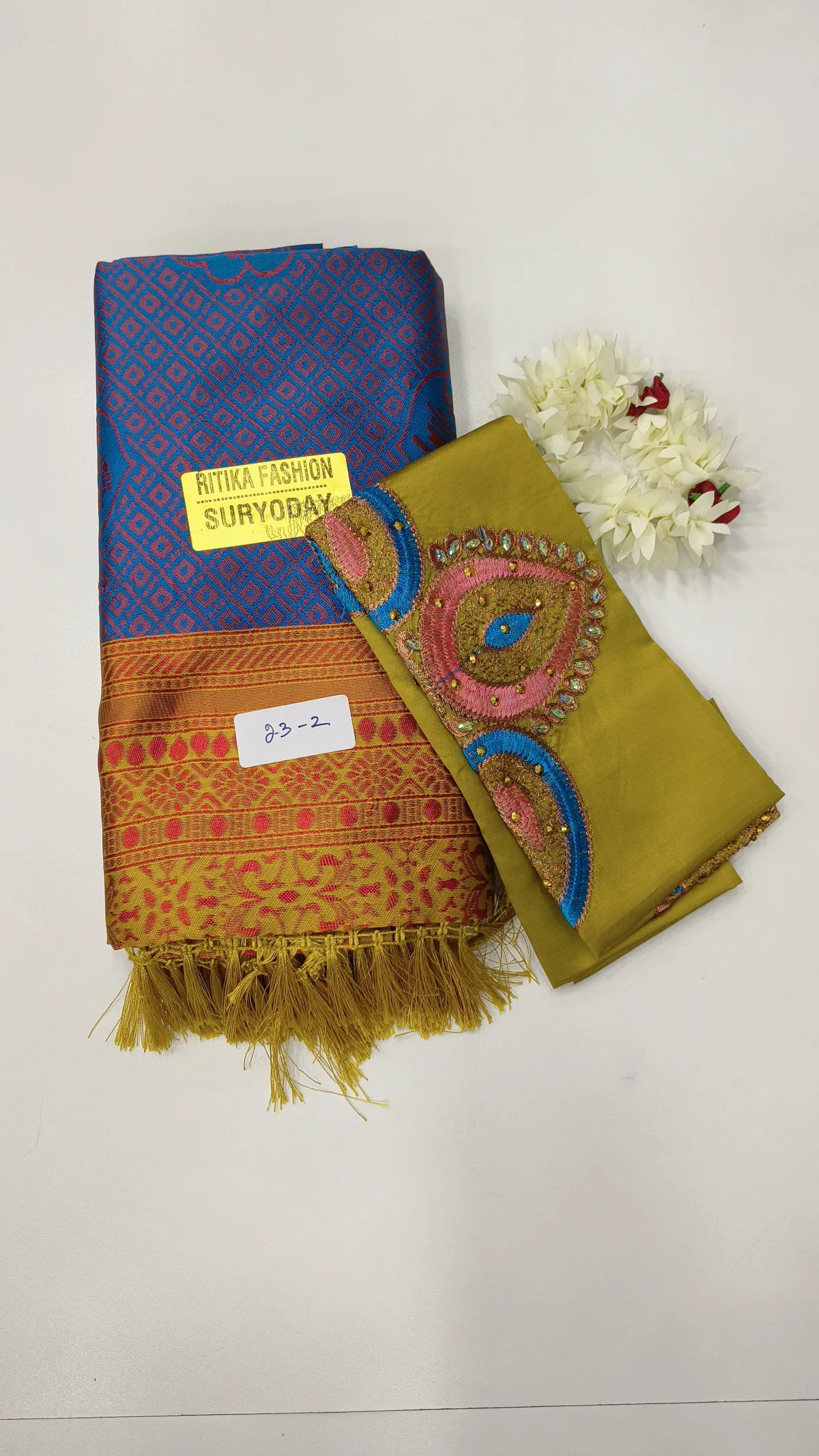 SILK COTTON SAREE WITH WORK BLOUSE-AY0162-23
